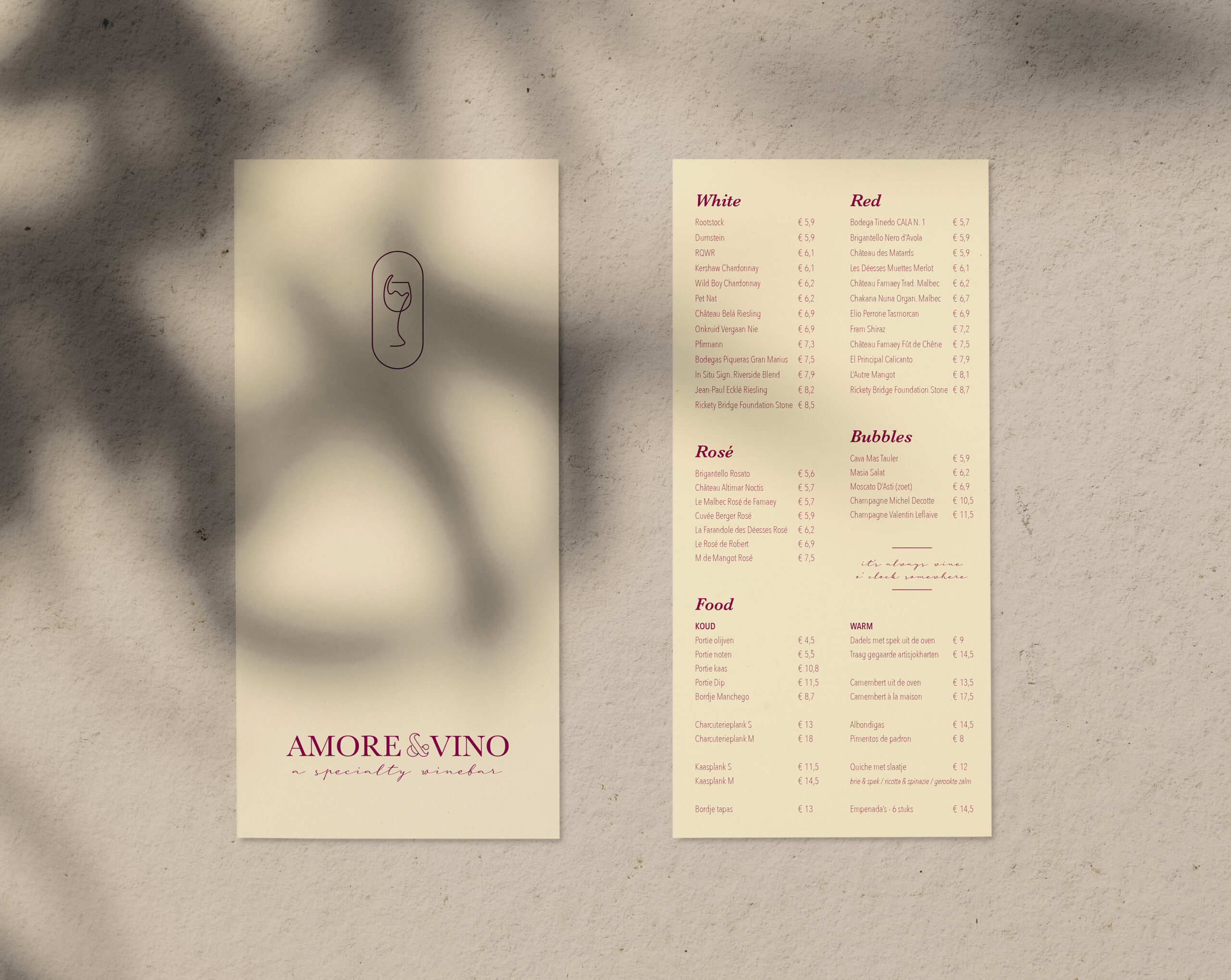 menukaart amore en vino 